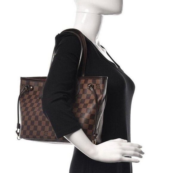 Authentic Louis Vuitton Neverfull PM Purse Damier Ebene Tote Shoulder Bag Red - Picture 4 of 14